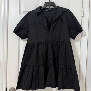 Zara Black Button-Up Poplin Mini Dress